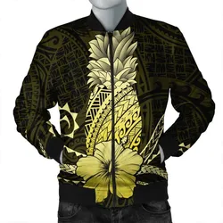Hawaii Polynesian Pineapple Hibiscus Bomber Jacket - Yellow