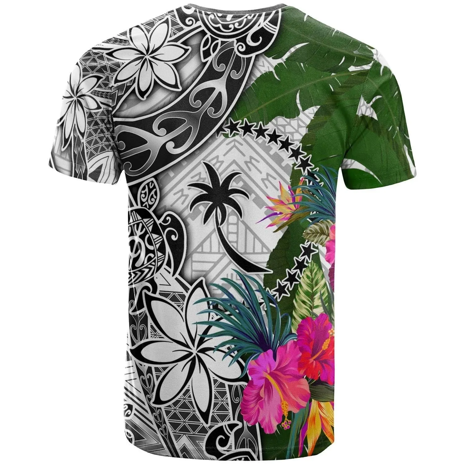 Chuuk T-Shirt White - Turtle Plumeria Banana Leaf - BN11