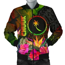 Chuuk Polynesian Men's Bomber Jacket -  Hibiscus and Banana Leaves - BN15