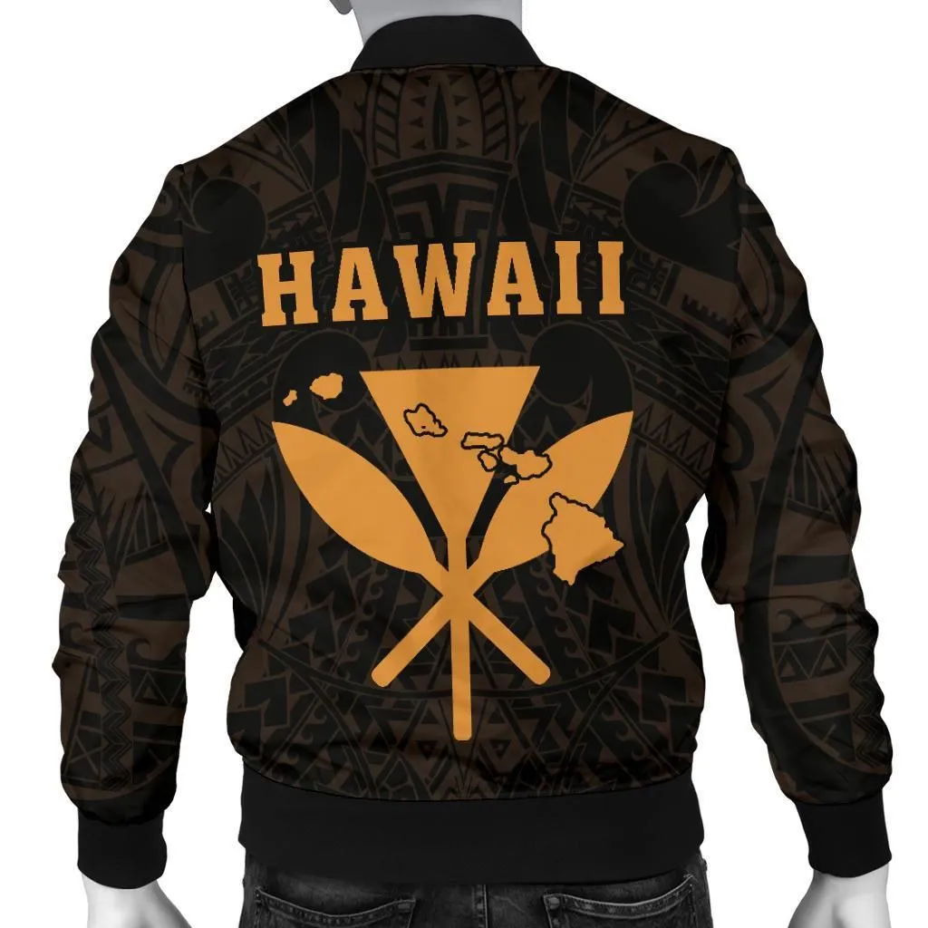Hawaii Kakau Makau Fish Hook Kanaka Map Mens Bomber Jacket Polynesian