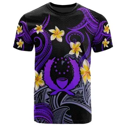 Pohnpei T-shirt - Custom Personalised Polynesian Waves with Plumeria Flowers (Purple)