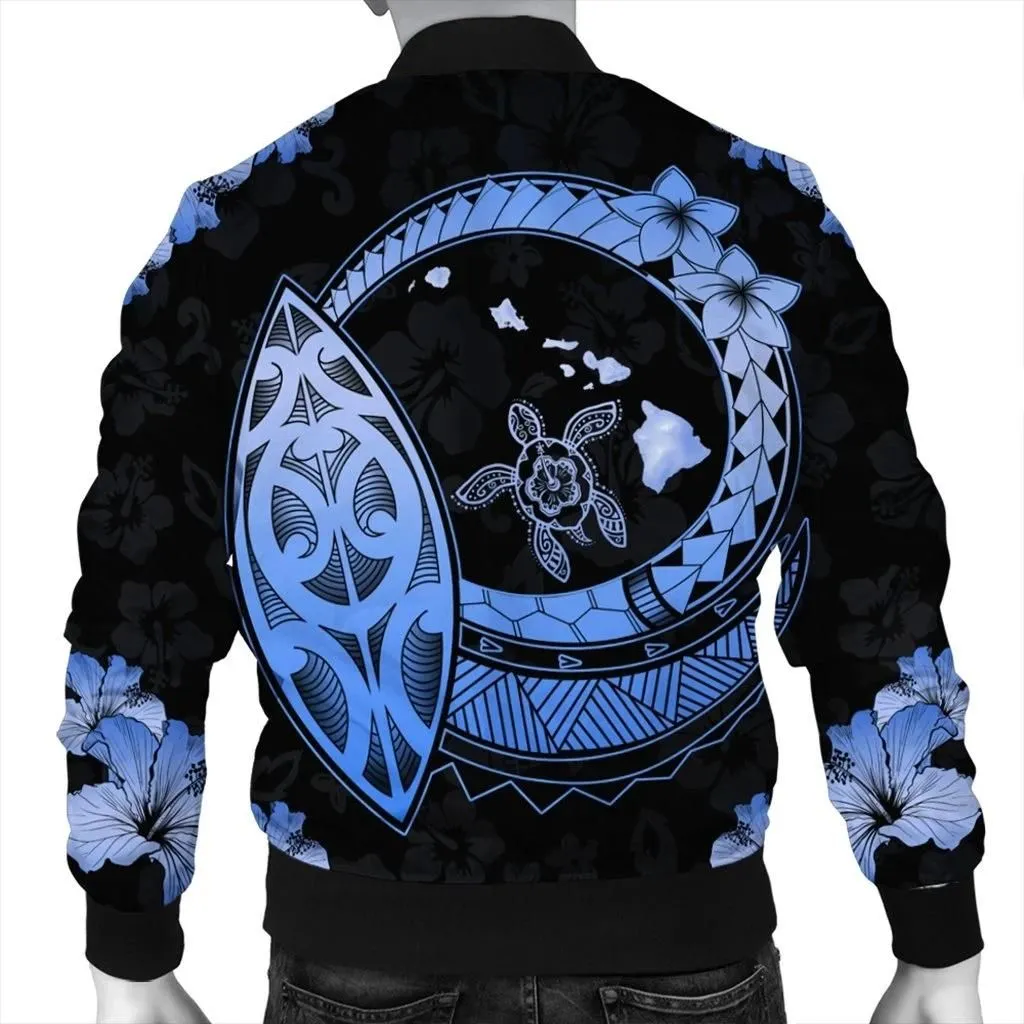 Alohawaii Jacket - Hawaii Turtle Hibiscus Map Polynesian Bomber Jacket Blue - AH - JR