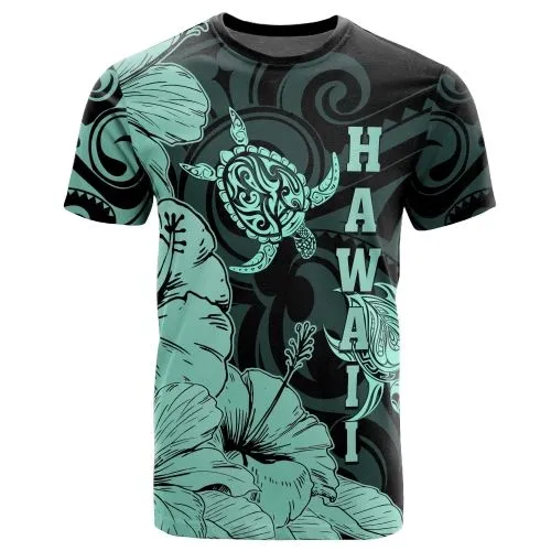 Hawaii Turtle T Shirt Polynesian Hibiscus Art Ver 2.0 Turquoise