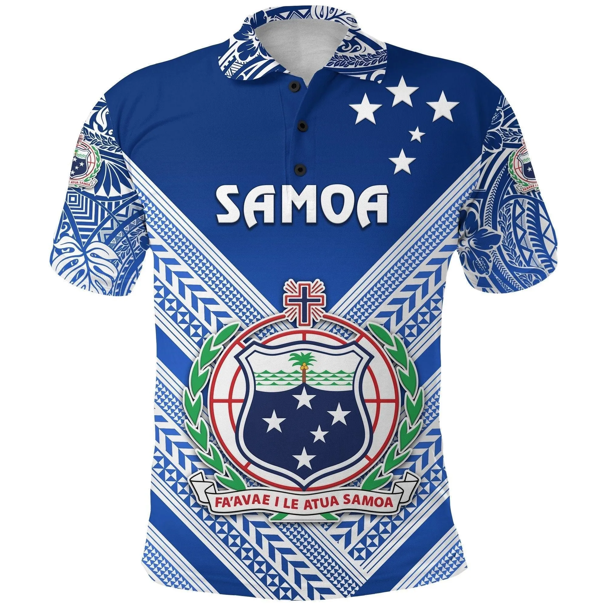 Manu Samoa Rugby Polo Shirt Creative Style - Full Blue