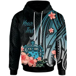 Samoa Personalised Custom Hoodie - Turquoise Polynesian Hibiscus Pattern Style