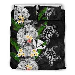 FamilyGater Bedding Set - Cover and Pillow Cases Kanaka Maoli (Hawaiian) - Polynesian Hibiscus Turtle Palm Leaves Gray A02