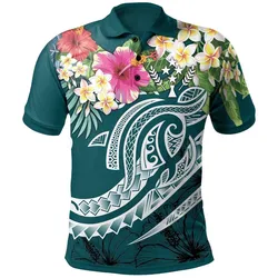 Kosrae Polynesian Polo Shirt - Summer Plumeria (Turquoise)