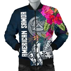 American Samoa Mens Bomber Jacket - Polynesian Hibiscus with Summer Vibes