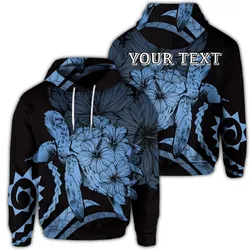 (Personalised) Hawaiian - Hawaii Turtle Hibiscus Polynesian Vintage Hoodie - Pastel Blue