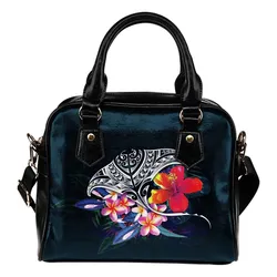 Polynesian Shoulder Handbag - Manta Ray And Hibiscus
