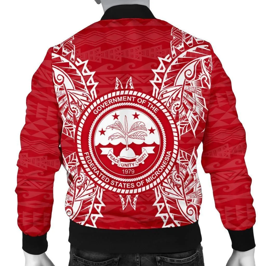 Federated States Of Micronesia Polynesian Mens Bomber Jacket Map Red White