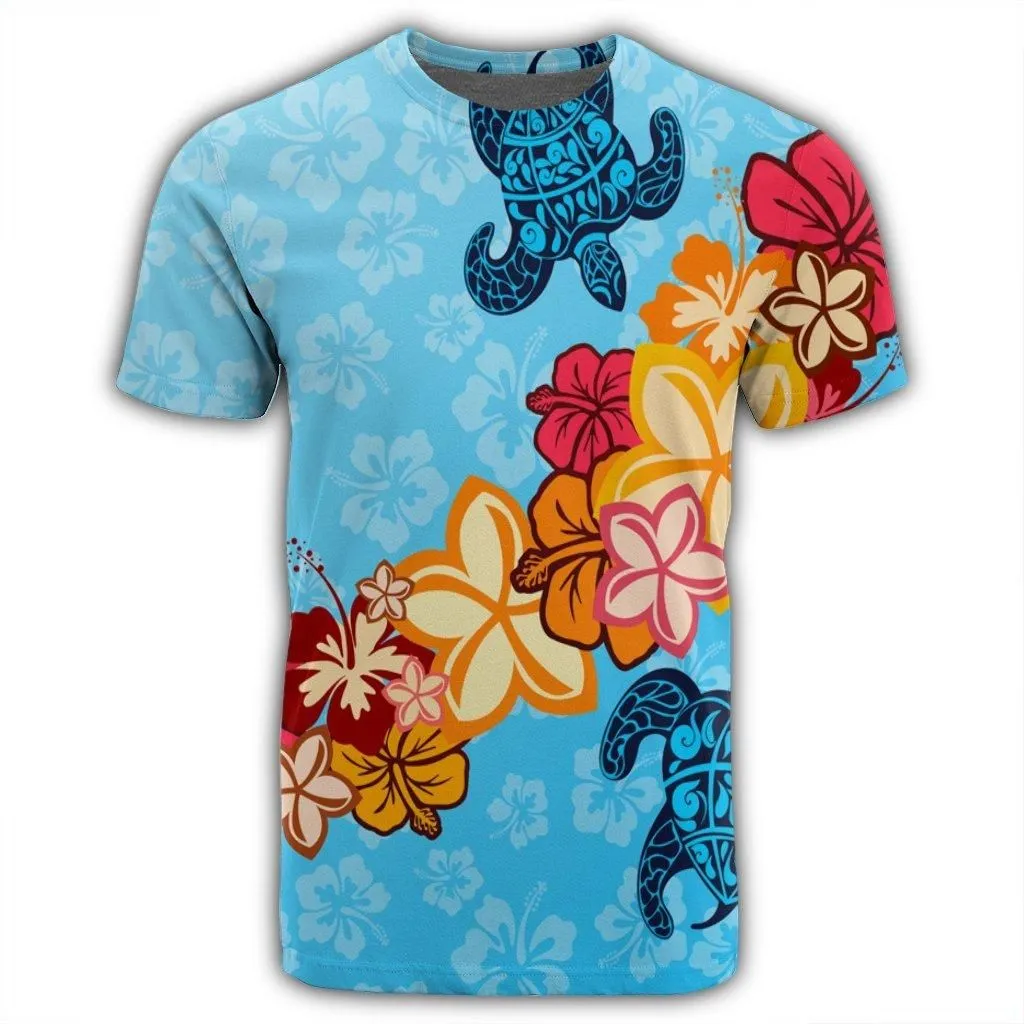 Hawaiian Ocean Turtle Plumeria And Hibiscus Polynesian T-Shirt - AH