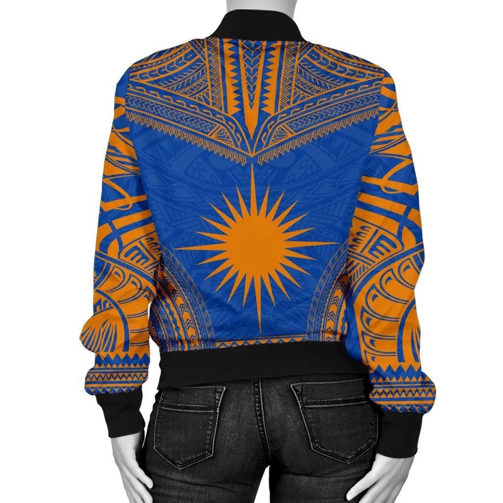 Marshall Islands Flag Polynesian Chief Women'S Bomber Jacket - Bn10