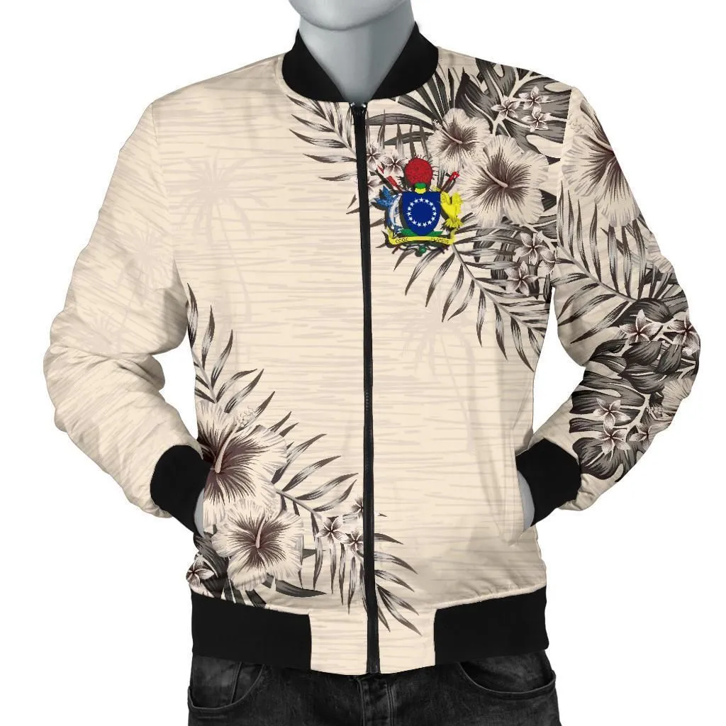Cook Islands Mens Bomber Jacket - The Beige Hibiscus