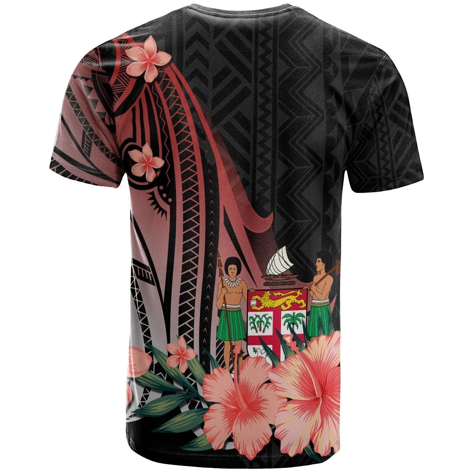 Fiji Personalised Custom T shirt - Red Polynesian Hibiscus Pattern Style