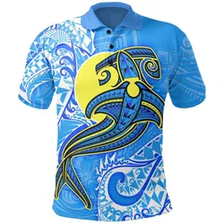 Palau Polynesian Polo Shirt - Palau Flag with Polynesian Tattoo
