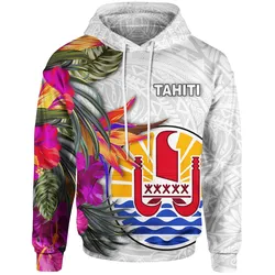 Tahiti Hoodie Hibiscus Polynesian White Pattern