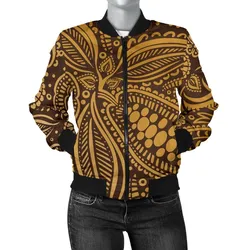 Cocoa Beans Tribal Polynesian Pattern Background WomenS Bomber Jacket