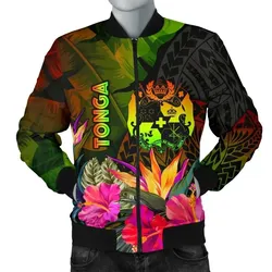 Tonga Polynesian Men's Bomber Jacket -  Hibiscus and Banana Leaves - BN15