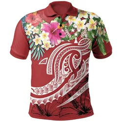 Kosrae Polynesian Polo Shirt - Summer Plumeria (Red)