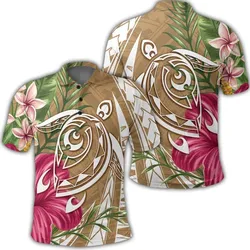 Hawaii Polynesian Turtle Tropical Hibiscus Plumeria Polo Shirt - Gold