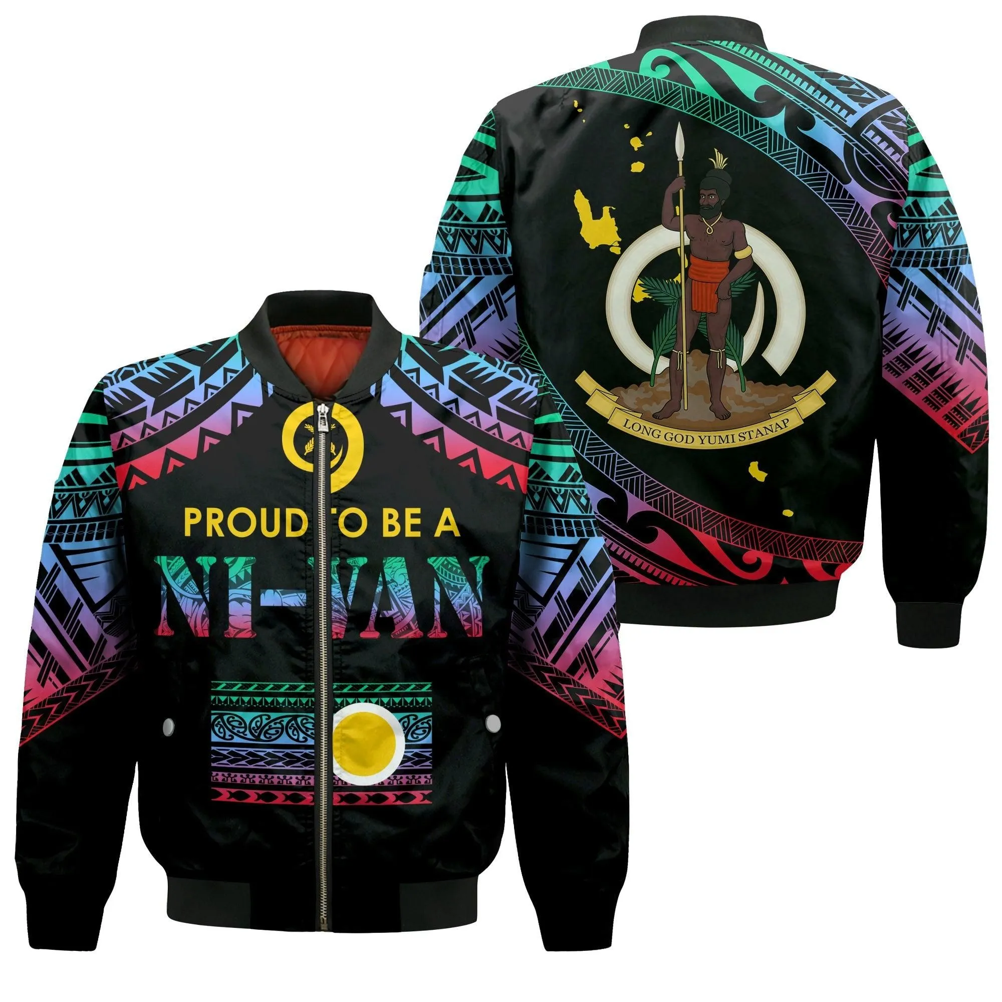 Vanuatu Proud To Be A Ni-Van - Polynesian Pattern Bomber Jacket - Shefa Province LT7