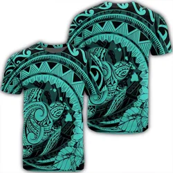 Hawaiian Kanaka Honu Map Hibiscus Globular Polynesian Turquoise T-Shirt - AH