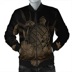 FamilyGater Jacket - Hawaiian Map Turtle Hibiscus Polynesian Bomber Jacket - Gold - AH - J4R