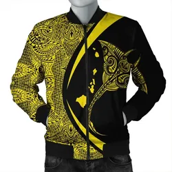 FamilyGater Jacket - Hawaiian Map Manta Ray Polynesian Bomber Jacket - Yellow - Circle Style - AH - J4R