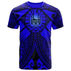 Tahiti T-Shirts - Blue Seal with Polynesian Tattoo