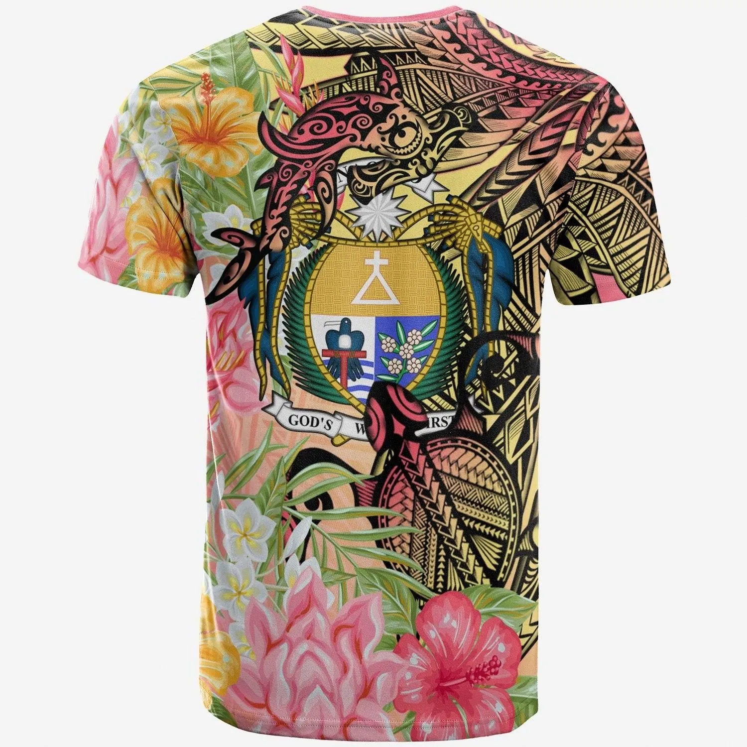 Nauru T-Shirt - Flowers Tropical With Sea Animals