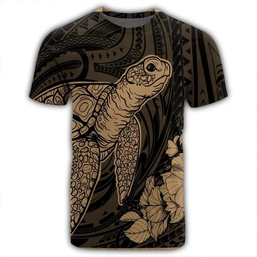Alohawaii Tee - Hawaiian Hibiscus Memory Turtle Polynesian T-Shirt Gold - AH - JR