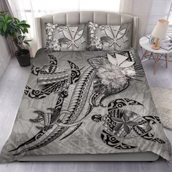 Alohawaii Bedding Set - Cover and Pillow Cases Kanaka Maoli Hawaii - Turtle Tribal Tattoo with Hibiscus Gray K4