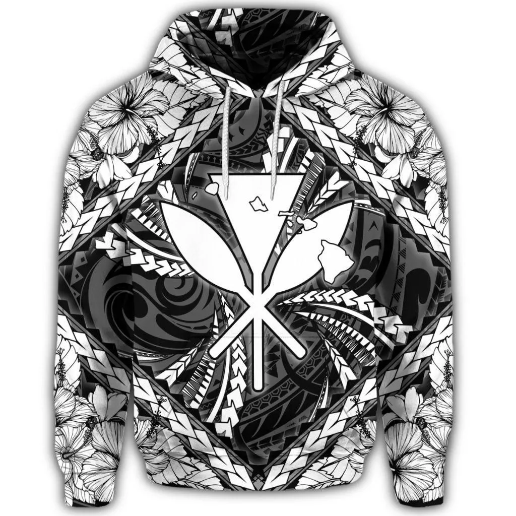 Hawaiian Map Kanaka Hibiscus White Polynesian Hoodie