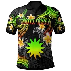 Nauru Polo Shirt - Custom Personalised Polynesian Waves with Plumeria Flowers (Reggae)
