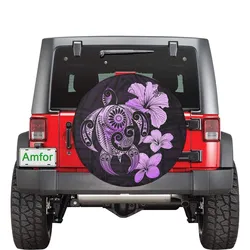 Hibiscus Plumeria Mix Polynesian Turtle Violet Spare Tire Cover AH