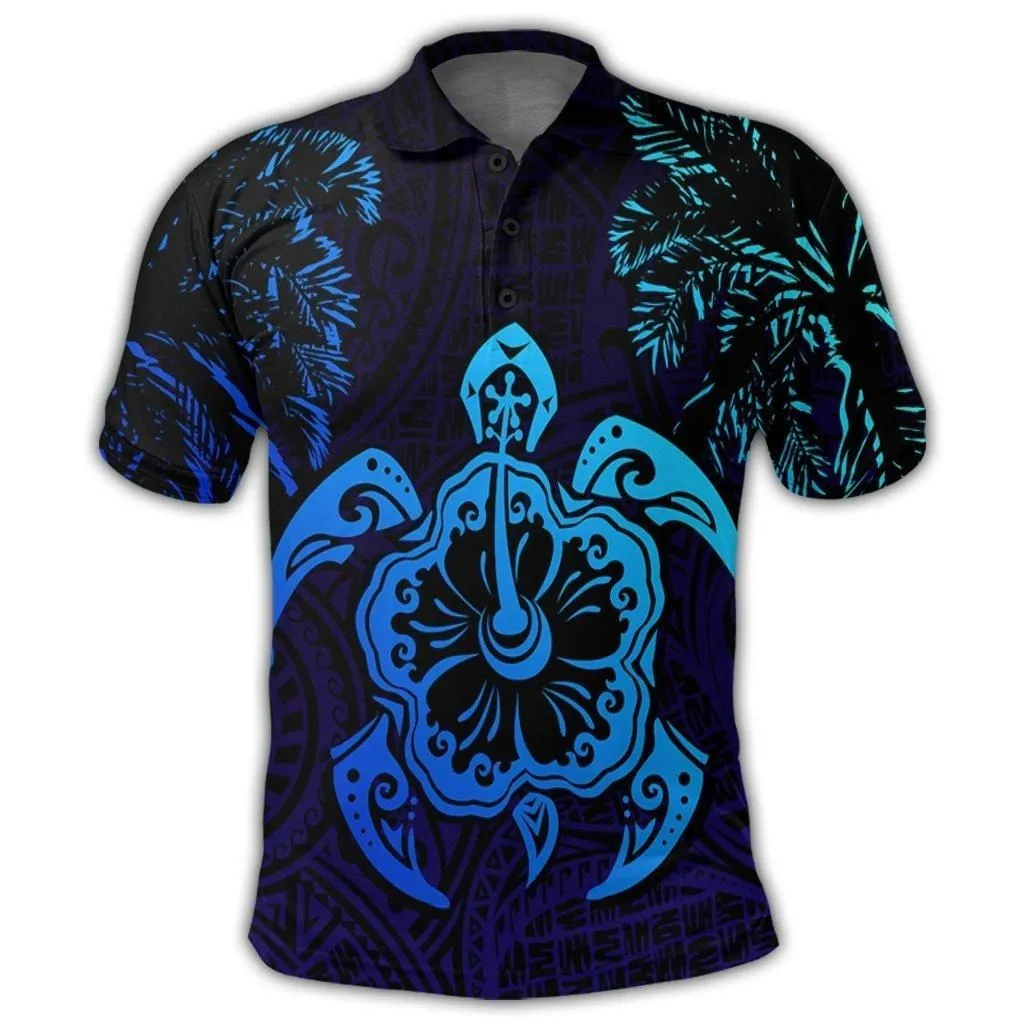 Hawaiian Turtle Hibiscus Coconut Tree Polynesian Polo Shirt