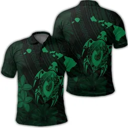 Hawaiian Map Turtle Plumeria Hibiscus Fish Hook Polynesian Polo Shirt Green - AH