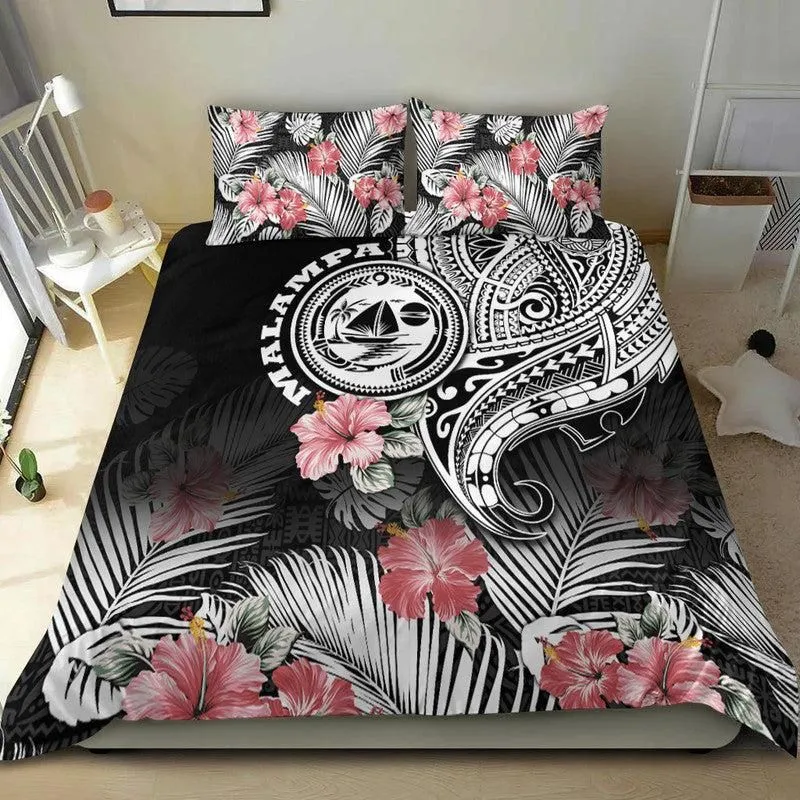 Vanuatu Malampa Province Bedding Set Hibiscus Tribal Polynesian Tattoo Ver Black LT9