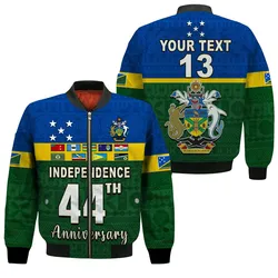 (Custom Text and Number) Solomon Islands National Day Bomber Jacket Independence Day Tapa Pattern LT13