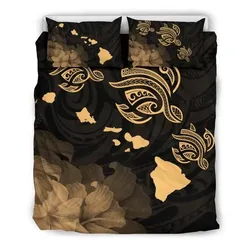 FamilyGater Bedding Set - Cover and Pillow Cases Hawaiian Map Turtle  Hibiscus Polynesian - AH - J1