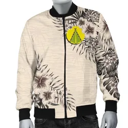 (Sivage) Wallis and Futuna Mens Bomber Jacket - The Beige Hibiscus