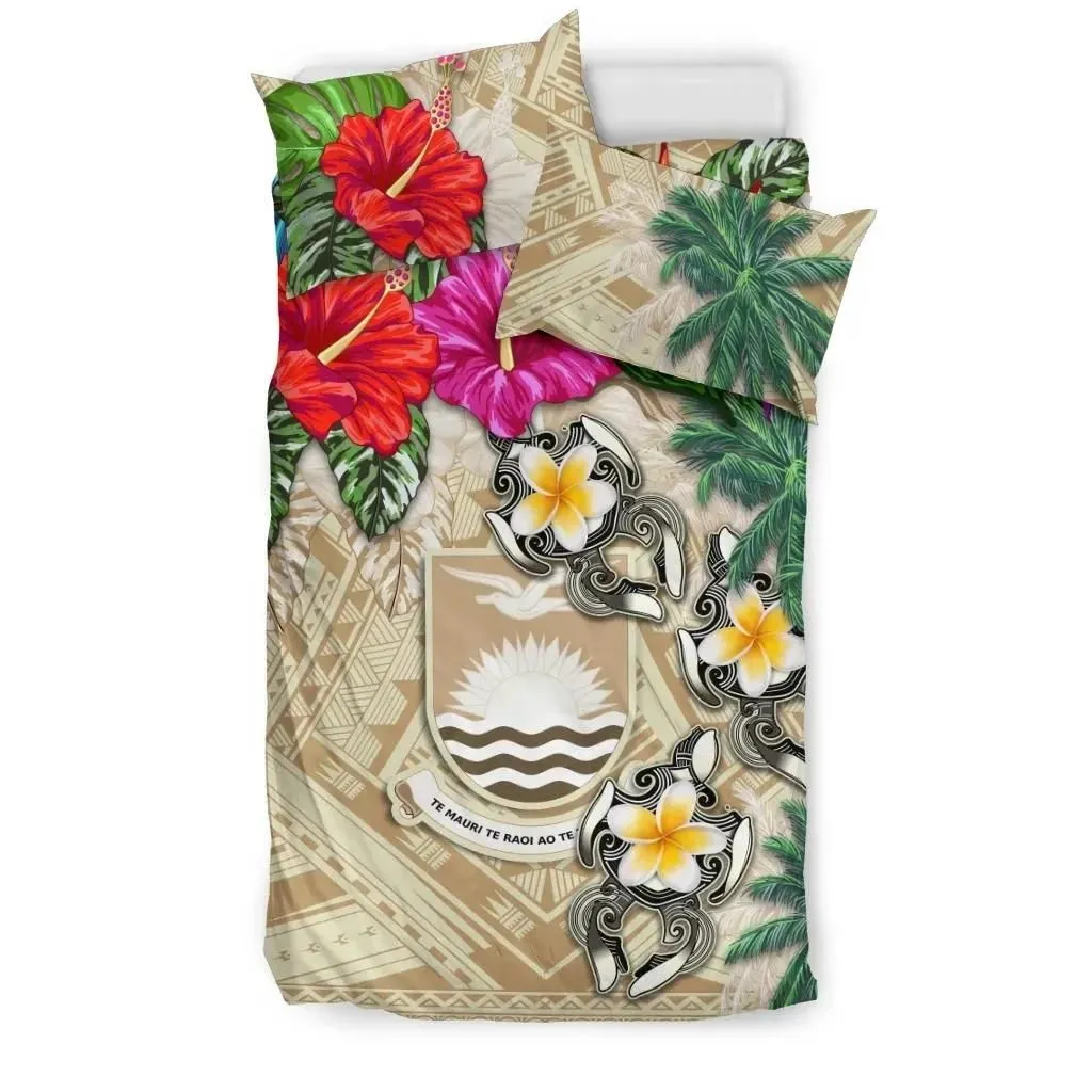 FamilyGater Bedding Set - Cover and Pillow Cases Kiribati - Hibiscus Turtle Tattoo Beige A02