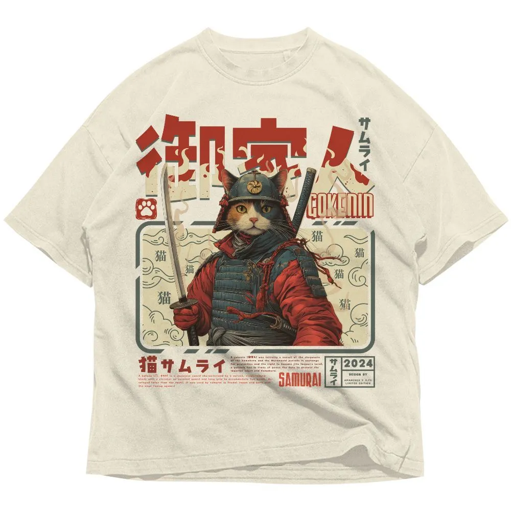 Japan Cat Samurai Shirt, Cute Animal Tokyo Japanese Weird Neko Harajuku Style Unisex Shirt