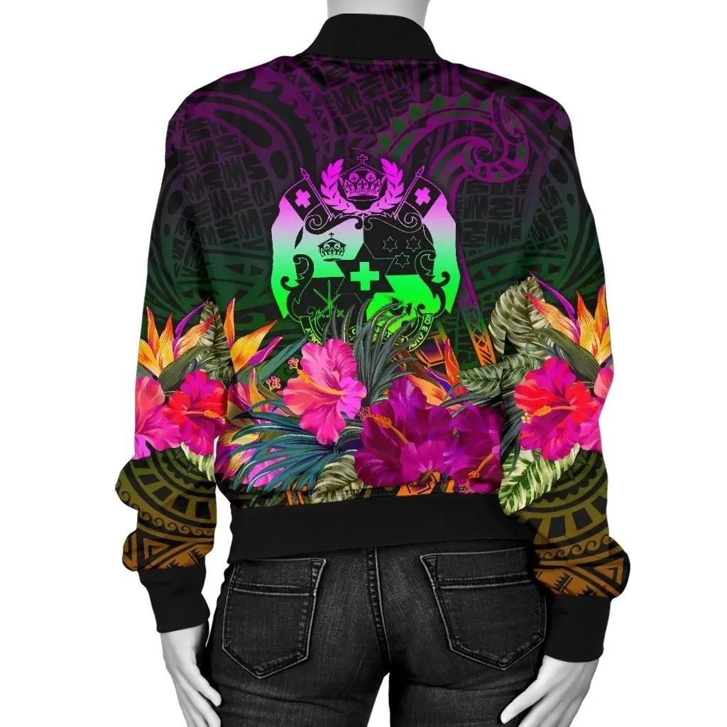 FamilyGaterJacket - Bomber Jacket Tonga Polynesian - Summer Hibiscus - BN15