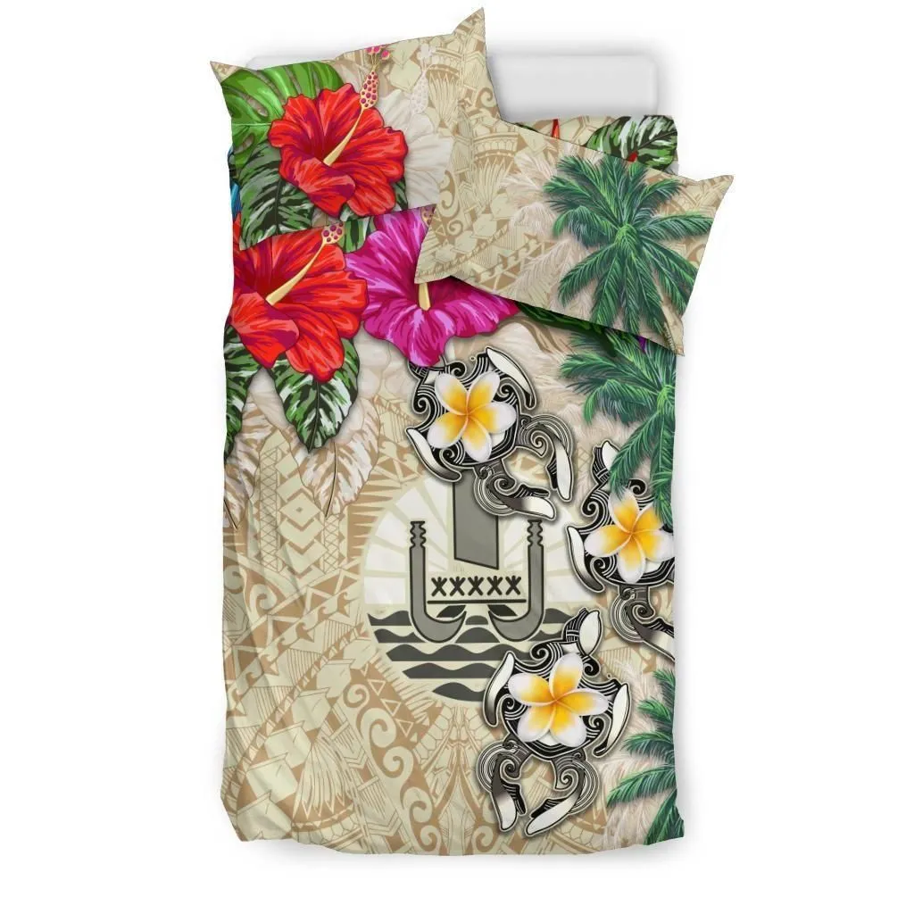 FamilyGater Bedding Set - Cover and Pillow Cases Tahiti - Hibiscus Turtle Tattoo Beige A02