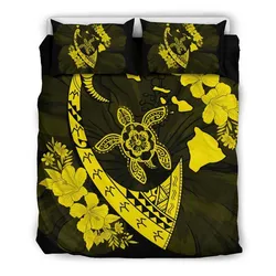 FamilyGater Bedding Set - Cover and Pillow Cases Hawaiian Map Hibiscus Turtle Fish Hook Polynesian Yellow - AH - J5