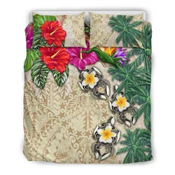 FamilyGater Bedding Set - Cover and Pillow Cases Cook Islands - Hibiscus Turtle Tattoo Beige A02