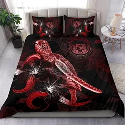 Alohawaii Bedding Set - Cover and Pillow Cases Hawaii Polynesian - Turtle With Blooming Hibiscus Red - BN22