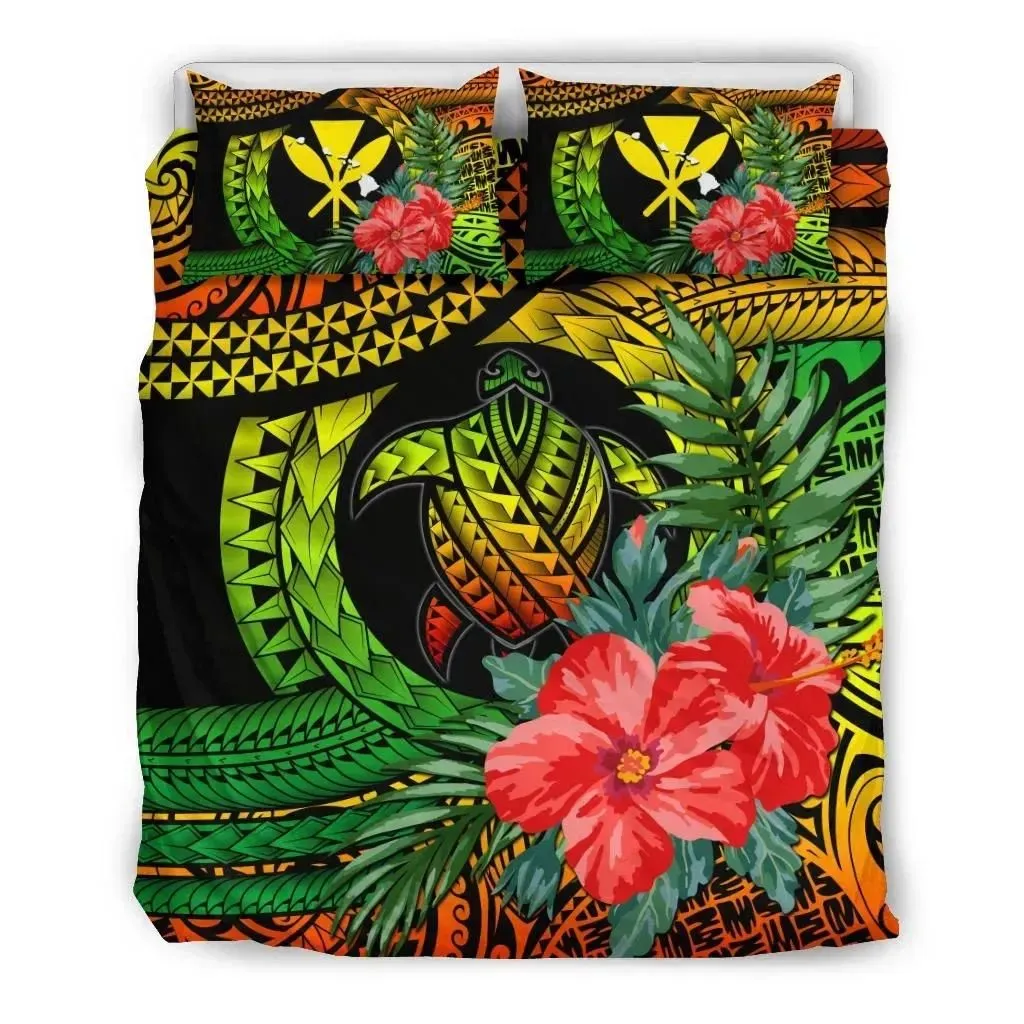 FamilyGater Bedding Set - Cover and Pillow Cases Kanaka Maoli (Hawaiian) - Polynesian Turtle Hibiscus Reggae A24
